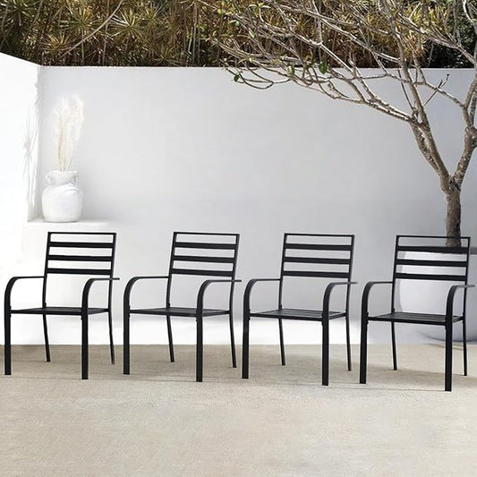 Outdoor Dining Chairs Set of 4, Metal Frame Stackable Patio Dining Chairs with Armrest, Wrought Iron Patio Bistro Chairs for Lawn, Backyard, Garden, Porch