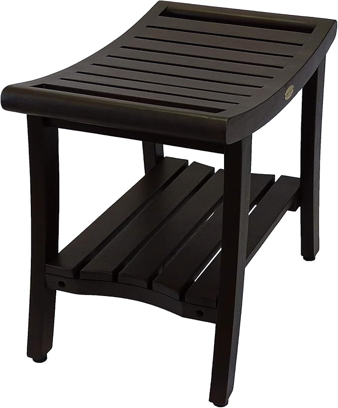 DecoTeak Harmony 24 Inch Brown Waterproof Teak Wood Shower Bench | Provides Safety, Storage, and Organization for Bathroom Accessories
