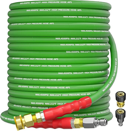 Pressure Washer Hose 75FT 3/8" for Cold and Hot Water 212°F, with Swivel Quick Connect, 4500PSI Kink Resistant Grade Steel Wire Braided, Power Washer Hose With 2pcs M22-14mm Adapter