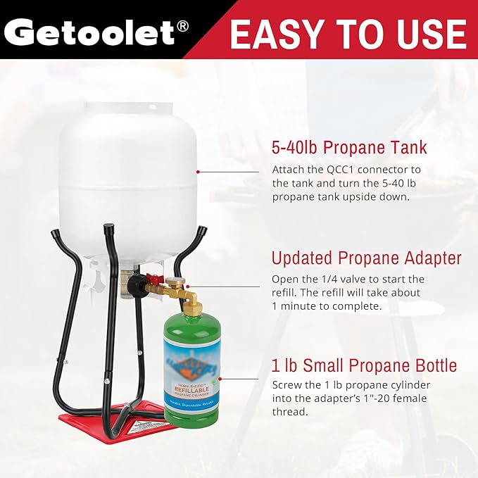 Propane Refill Adapter for 1 lb. Tanks, Propane Refill Elbow Adapter with Valve and Gauge, Propane Adapter 20lb to 1lb Converter with 4 Caps for 1 Pound Propane Bottles