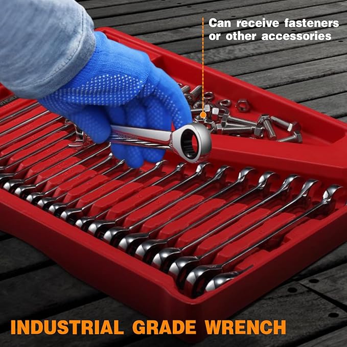 kboisha Ratcheting Wrench Set, 22-Piece Combination Wrench Set with Metric and SAE CR-V Steel Ratchet 72-Tooth 6-18mm and 1/4" to 3/4" Standard Wrench Organizer