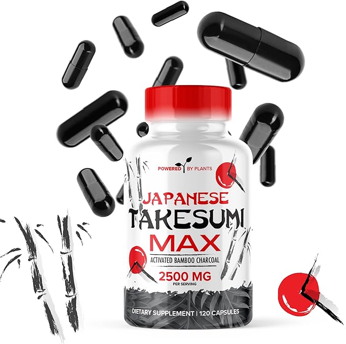 Takesumi Activated Charcoal - 2500mg Max Dose – Supreme Pure Activated Charcoal from Bamboo for Max Absorption, Detox & Gut Nutrition, Japanese Takesumi Activated Charcoal - 120 Vegetarian Capsules