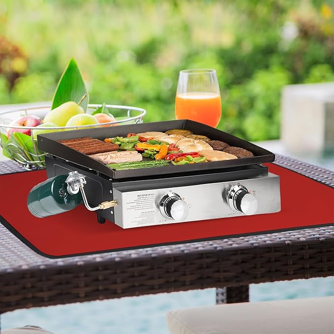 24x31in Heat Resistant Grill Mats for Outdoor Grill to Protect Your Prep Table and Outdoor Grill Table - Fire Proof & Water Proof & Oil Proof BBQ Mat - Red（1mm）