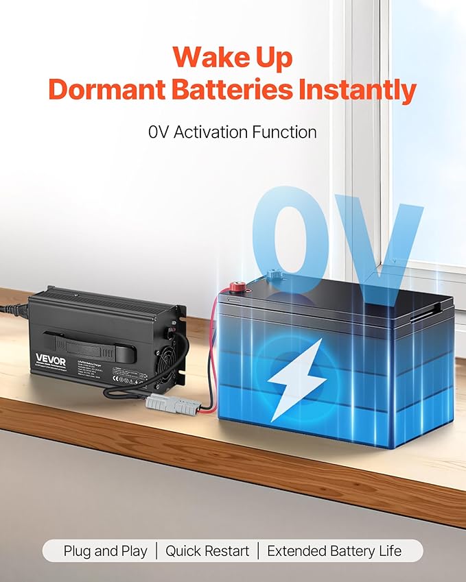 VEVOR 24V 20A Lithium Battery Charger, 29.2V, AC-DC LiFePO4 Smart Charger, with Anderson Connector, LED Indicator, 0V Activation, for Lithium LiFePO4 Deep Cycle Rechargeable Batteries of Boat, RV