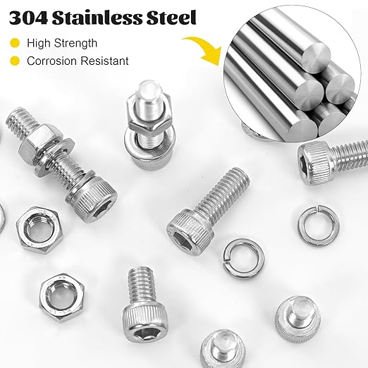 490pcs M4 Screws,Nuts and Washers Assortment kit, M4x6/8/10/12/16/20/25/30 mm Hex Socket Head Cap Screw Bolts Nuts Washer Kit,304 Stainless Steel Bolt Set for DIY, 3D Printer