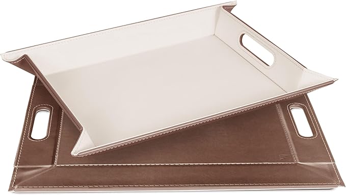 PLACEsMAT 2-in-1 Faux Leather Placemat & Serving Tray | Reversible Design, Lays Flat & Easy to Clean | Ottoman Food Tray, Perfect Housewarming Gift, 18” x 14” (Bronze & Stone, Single)
