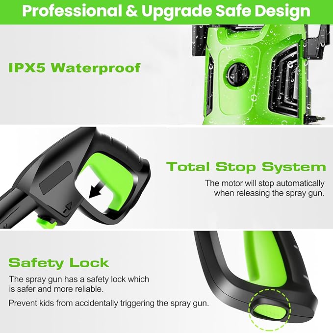 Pressure Washer 4800 PSI Power Washers Powered with 33ft Pressure Hose, 4 Nozzle and Foam Cannon, Powerwashers for Home, Cars, Patio, Green
