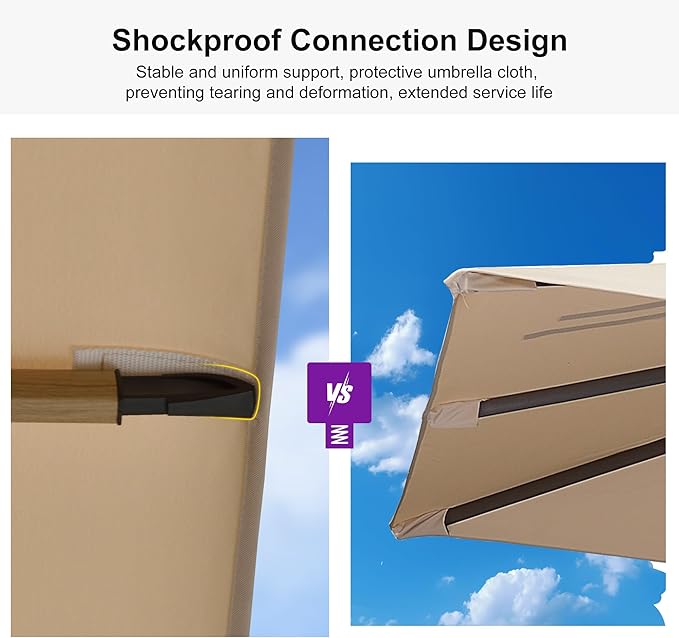 PURPLE LEAF 11FT Patio Umbrella Square Cantilever Umbrella Teak Finished Aluminum Frame Large Windproof Offset Outdoor Sun Umbrellas for Beach Pool Deck, Beige