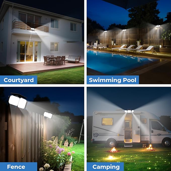 Peasur Solar Motion Lights Outdoor with Remote Control, Solar Security Light with 3 Modes, IP65 Waterproof Flood Lights Outside for Camping Garden Patio Garage Backyard, White