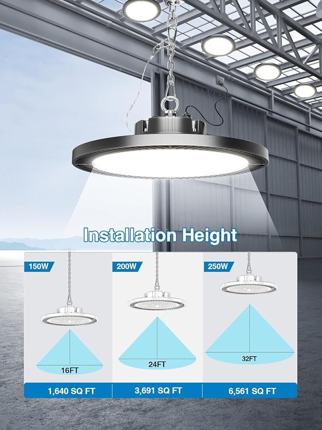 High Bay LED Shop Lights 200W 8 Pack with Plug 5' Cord Safety Rope Hook, Super Bright 28000lm 5000K UFO LED High Bay Light Lighting Lamp for Warehouse Workshop Factory Barn Garage Gym