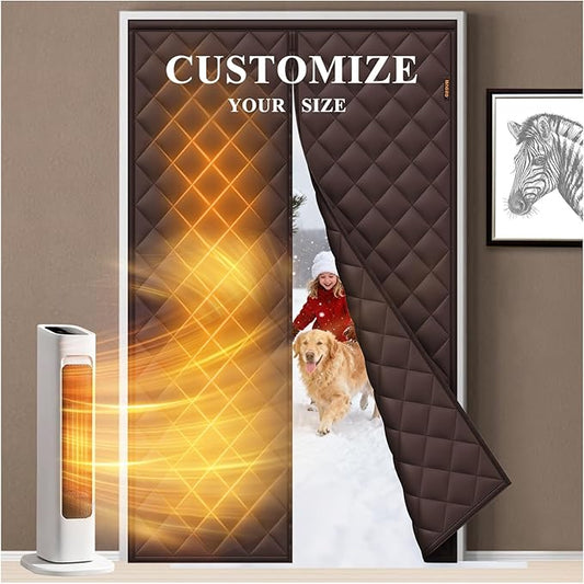 Customizable Magnetic Thermal Insulated Door Curtain, 5 Layers Oxford&Cotton Cover Blanket Insulation for Winter/Doorway/Attic/Patio/Sliding Glass/Front/Back/French Doors, Keep Cold Air Out, Brown