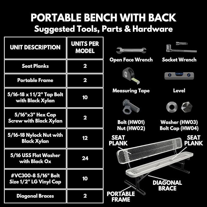 COATEDOUTDOORFURNITURE Heavy-Duty Portable Outdoor Bench Thermoplastic Coated, Expanded Metal, Commercial-Grade Seating, Made in America (Portable with Back, 6 Ft, Textured Light Blue)