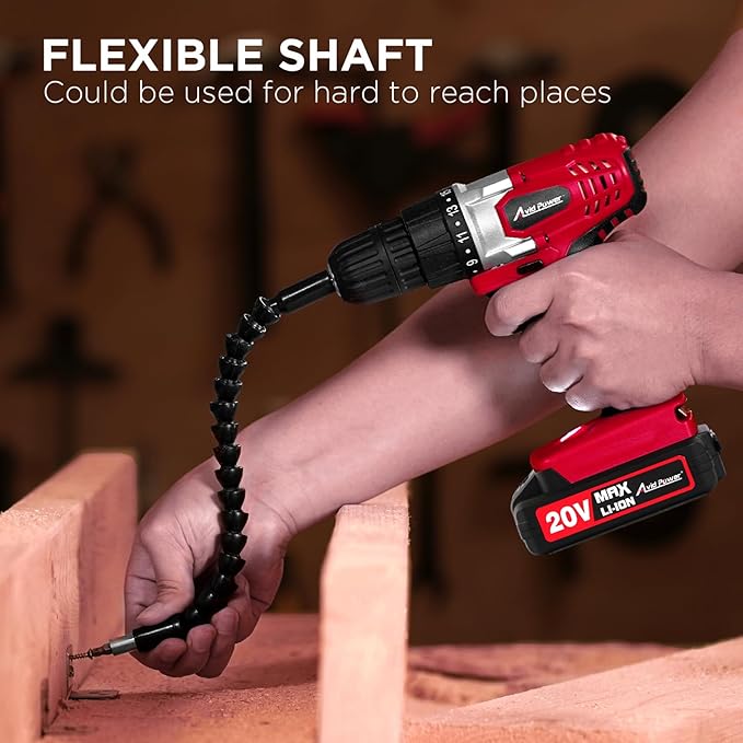 AVID POWER 20V MAX Lithium lon Cordless Drill Set, Power Drill Kit with Battery and Charger, 3/8-Inch Keyless Chuck, Variable Speed, 16 Position and 22pcs Drill Bits (Red)