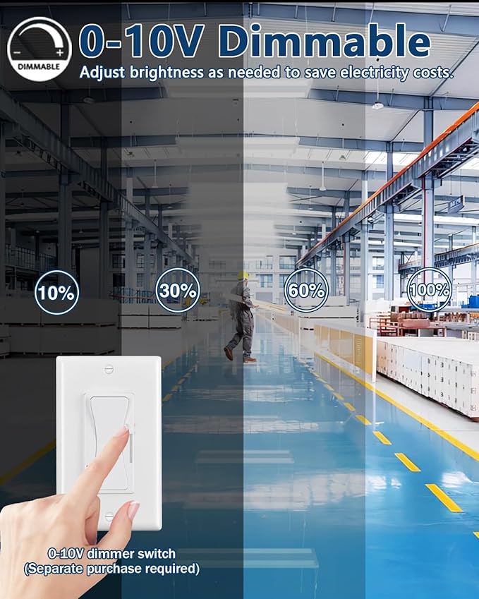 LED Linear High Bay Light, 130W 19500LM 0-10V Dimmable 5000K Daylight, Adjustable High Bay LED Shop Lights Lighting Fixtures for Garage Warehouse Workshop, UL