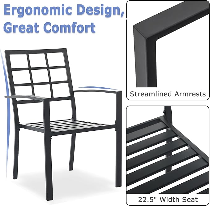 Outdoor Dining Chairs Set of 2, Metal Frame Stackable Patio Dining Chairs with Armrest, Wrought Iron Patio Bistro Chairs for Lawn, Backyard, Garden, Porch