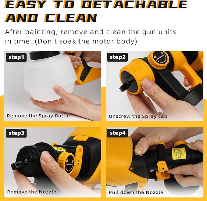 1000W HVLP Paint Sprayer High-Efficiency Electric Spray Gun with 6 Nozzles, 3 Patterns & Adjustable Flow, 40oz (1200ml) Detachable Container, Easy to Clean, for Home Improvement Projects