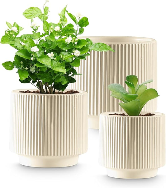 OXART Large Plant Pot, 10/8/6 Ceramic Pots for Plants with Drainage, 3 Piece Planters for Indoor Plants, Home Garden Flower Pots for Outdoor Cacti, Succulents, Snakes, and Pothos, Yellow