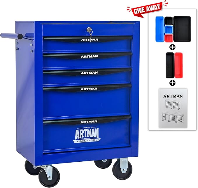5 Drawers Tool Cart on Wheels, Multifunctional Rolling Tool Box, Drawers Rolling Trolley Organizer Tools Storage Chest for Warehouse,Garage,Workshop,Repair Shop (5 Drawers-30.5" H)