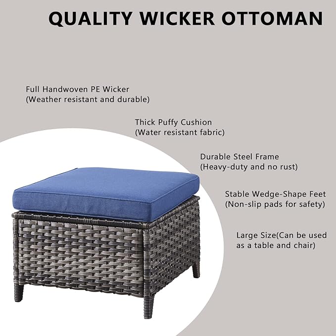 Rilyson Wicker Patio Furniture Chairs Set - 8 Piece Rattan Outdoor Patio Sectional Conversation Sets with Sofa,Armrest Chairs,Coffee Table and Ottomans for Porch Deck Garden(Mixed Grey/Blue)