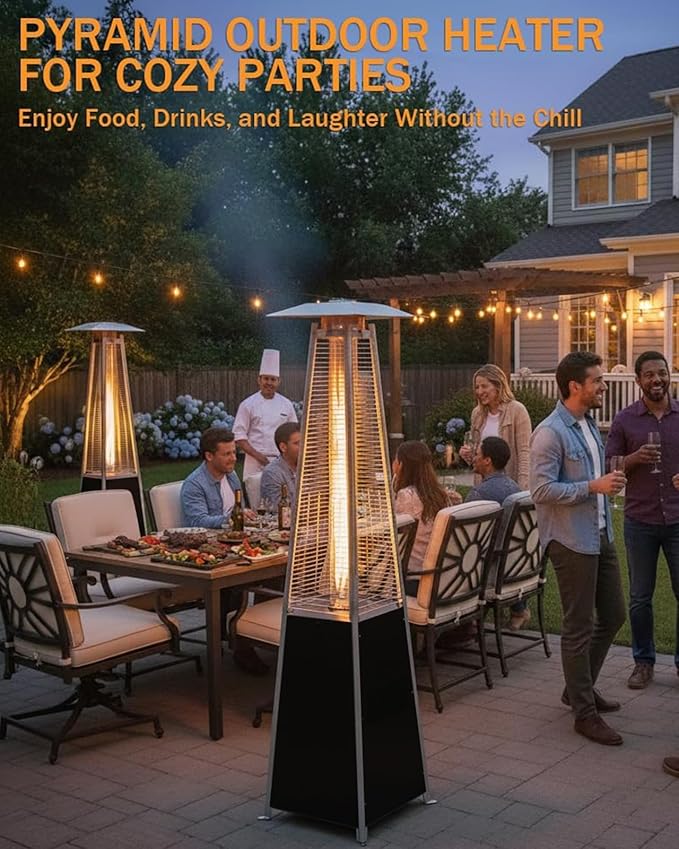 Pyramid Patio Heater for Outdoor Use, 48000 BTU Fast Heating Propane Heater with Wheels & Weatherproof Cover, Triple Protection System Outdoor Heaters for Patio, Yard, Pool, Garden