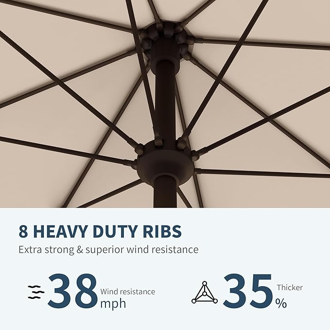 PatioKingdom 11FT Patio Umbrella,Outdoor Umbrella with Push Button Tilt and Crank,Market Table Umbrella with 8 Sturdy Fiberglass Ribs UV Protection(Beige, 11FT)