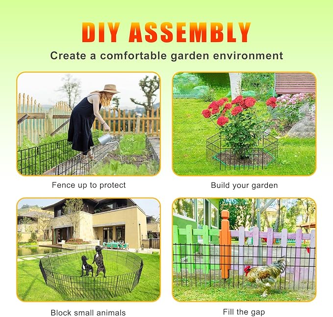 Animal Barrier Fence No Dig 46pcs Garden Fence 50ft(L) X17 H Dog Fence Panels 1.5" Gap No Dig Garden Fence Borders for Yards, Metal Fence Panels Outdoor Rustproof