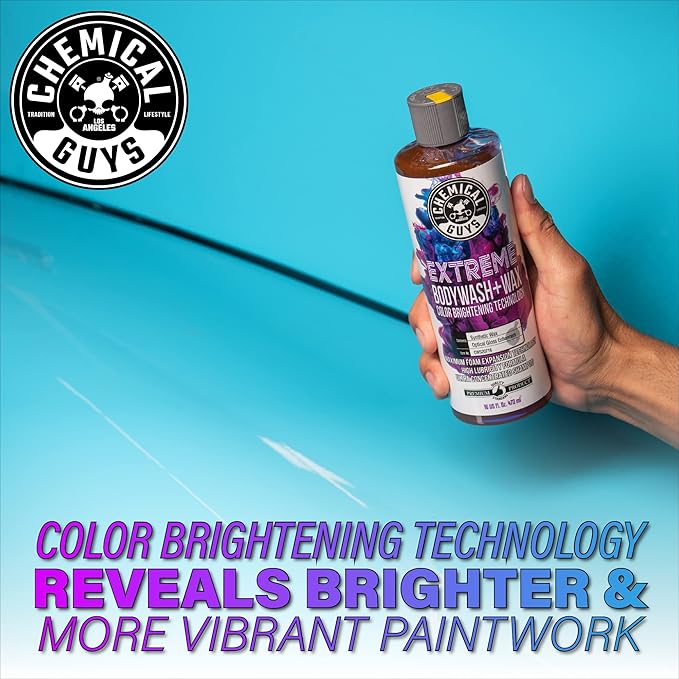 Chemical Guys Extreme Bodywash & Wax Foaming Car Wash Soap, (Works with Foam Cannons/Guns or Bucket Washes) for Trucks, Motorcycles, RVs & More, 32 fl oz, Grape Scent
