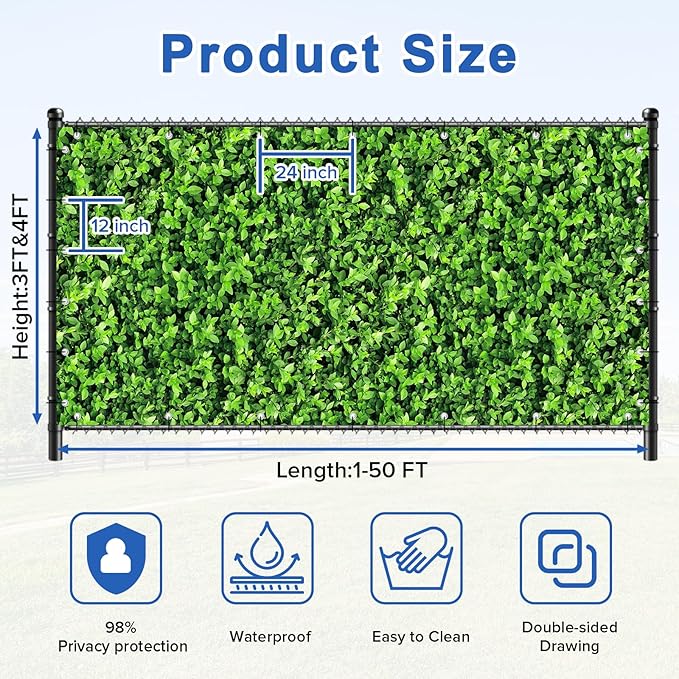 UPGRADE 4'x49'Customized PVC Privacy Fence Screen with Green Leaves Print – Outdoor Waterproof Patio Privacy Cover for Yard, Balcony, Garden Fence Decoration
