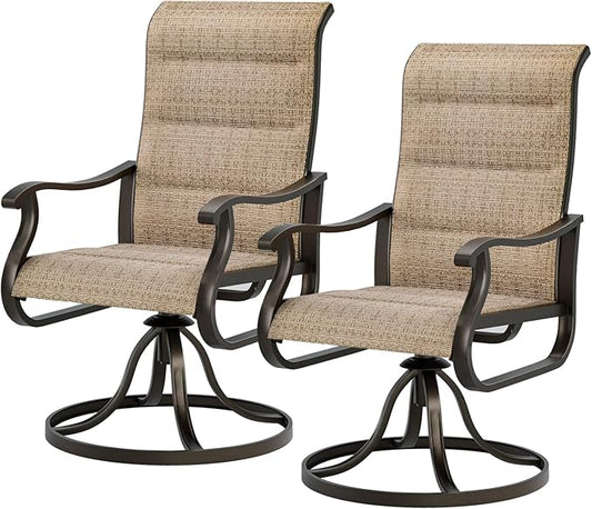UDPATIO Patio Swivel Chairs Set of 2, Outdoor Dining Chairs High Back with Padded All Weather Breathable Textilene, Metal Rocking Frame for Backyard Lawn Garden, Brown