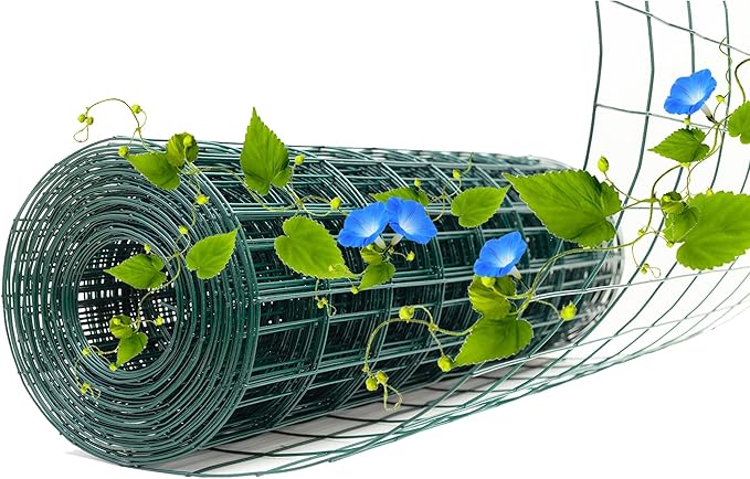 Green Metal Garden Fence, 60inch(H) x 100ft(L), 2 inch x 3 inch,14GA 2/3/4/5/6 Ft Tall Chicken Wire PVC Coated Welded Wire Mesh Roll for Dogs Border Yard Vegetable Plant Protection Poultry Netting