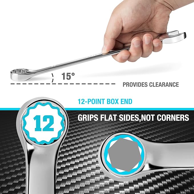 DURATECH 22mm Combination Wrench, Metric, CR-V Constructed with Mirror Polish, 12-Point, 15-Degree Offset