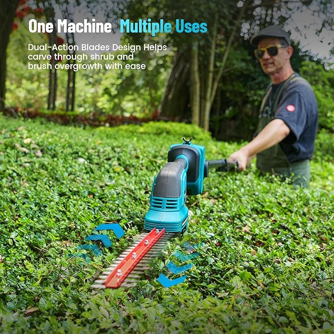 SEESII 6-in-1 Cordless Pole Saw & Hedge Trimmer Combo, Electric Mini Chainsaw with 2×4.0 Ah Batteries, Extendable Tree Pruner, Bush Trimmer Limb Branch Cutter, Grass Shears, 15Ft Long Reach