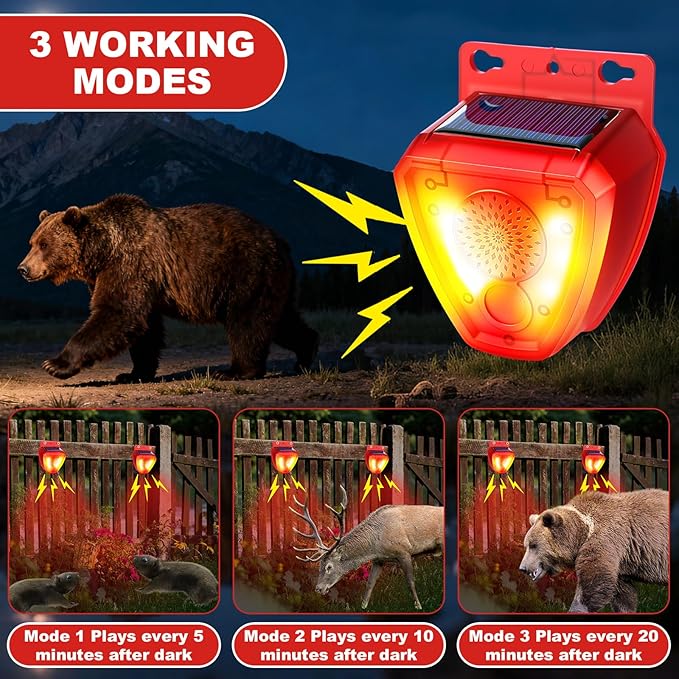 Qualirey 6 Pcs Night Solar Outdoor Motion Sensor Alarm, Nocturnal Animal Repeller Outdoor, 130dB Sound Alarm Siren, Loud Noisemaker 3 Modes for Deer Raccoon Chicken Coop Home Yard Farm Garden