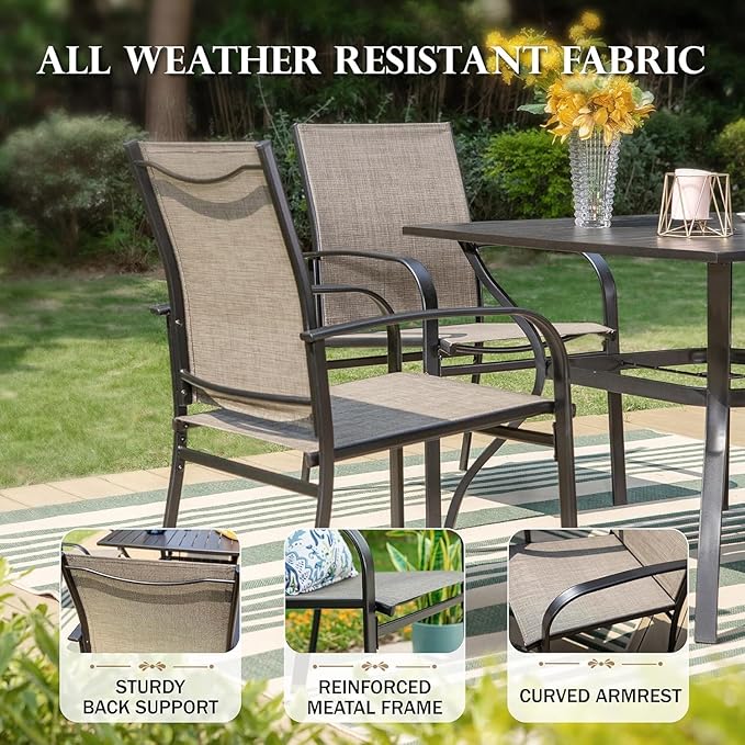 HERA'S HOUSE Patio Dining Chairs Set of 6, 36" Textilene Fabric Outdoor Chair with Wrought Iron Metal Frame Support 350lbs for Lawn Garden Backyard, Brown