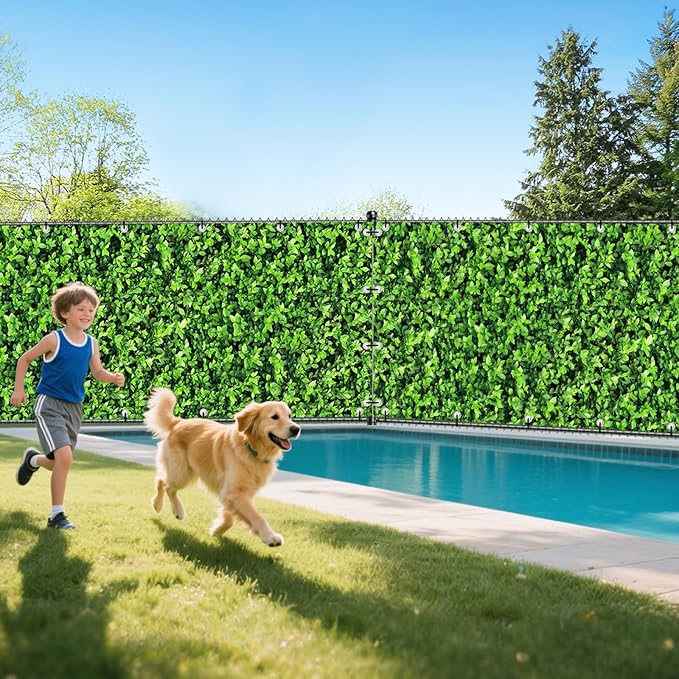 UPGRADE 4'x31'Customized PVC Privacy Fence Screen with Green Leaves Print – Outdoor Waterproof Patio Privacy Cover for Yard, Balcony, Garden Fence Decoration