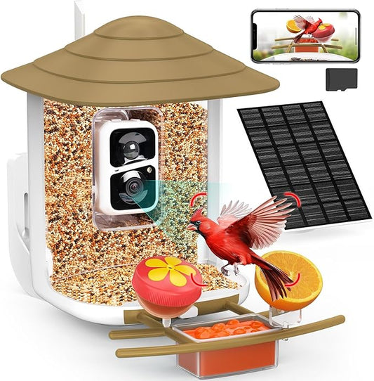 birdsnap® TUC Smart Bird Feeder with Camera 2K HD, Solar Panel 32GB Card 4-in-1 Perch, 160°View Auto Detect & Notify AI Identify Video Bird Camera Wireless Outdoors Ideal Gift for Birds Lover