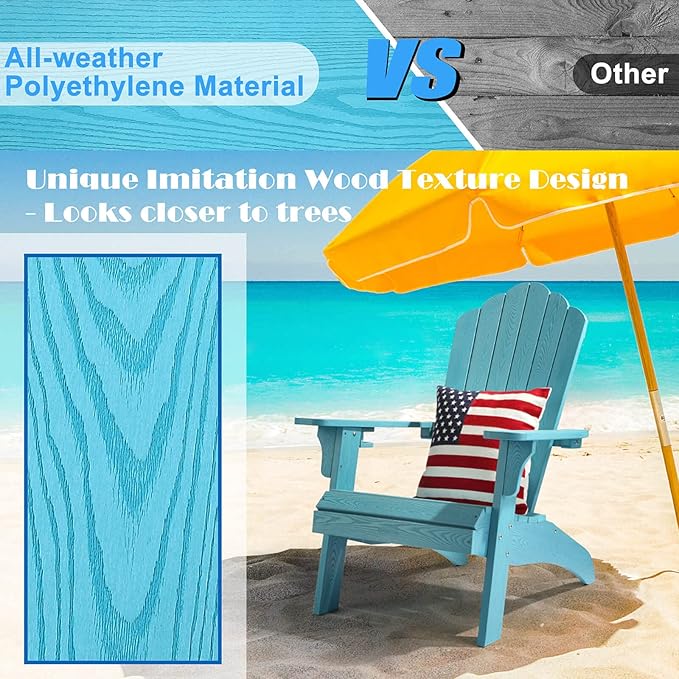 hOmeHua Oversized Adirondack Chair, HIPS Adirondack Chairs Weather Resistant with Cup Holder, Plastic Outdoor Chair for Patio, Backyard Deck, Fire Pit Lawn Porch (Lake Blue)