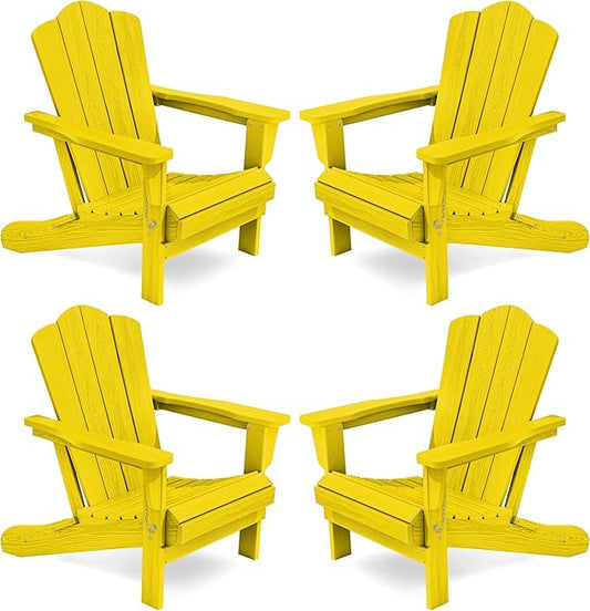 KINGYES Folding Adirondack Chair Set of 4, HDPE All-Weather Folding Adirondack Chair, Yellow