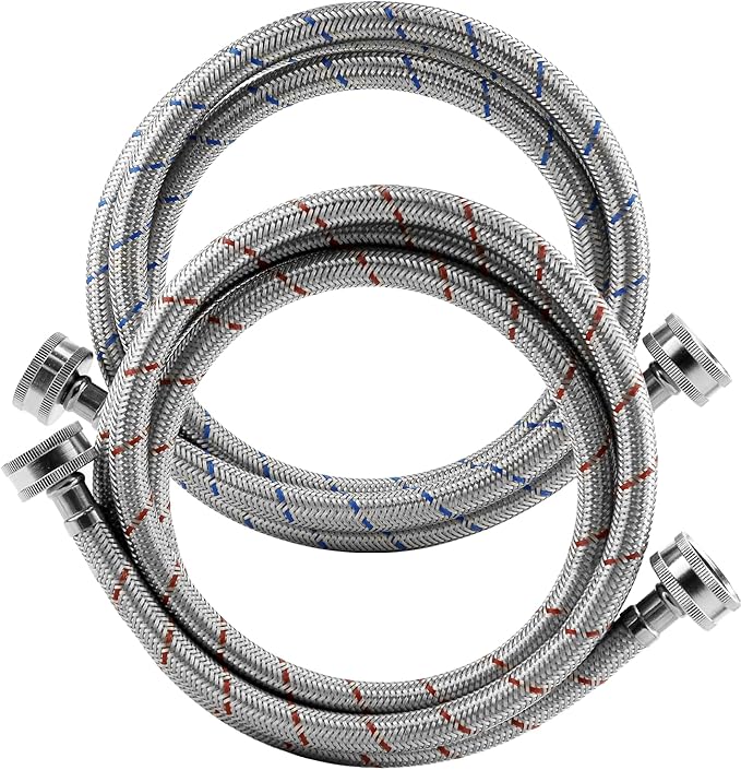 Washing Machine Hoses,Stainless Steel Washing Machine Hose 4ft -2 Packs Braided Premium Washer Hoses Supply Lines-washer hoses 6ft Hot and Cold Striped Water Connection