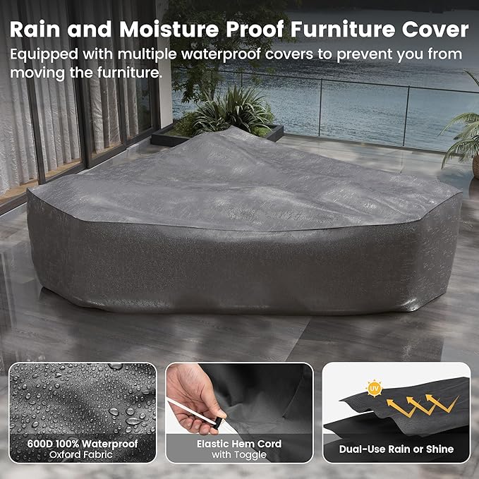 UDPATIO Patio Furniture Set, 8 Inch Armrest Outdoor Sectional Sofa, 6 Piece Wicker Outdoor Furniture Conversation Sets with Waterproof Cover and Coffee Table for Backyard Deck(Grey/Dark Grey)