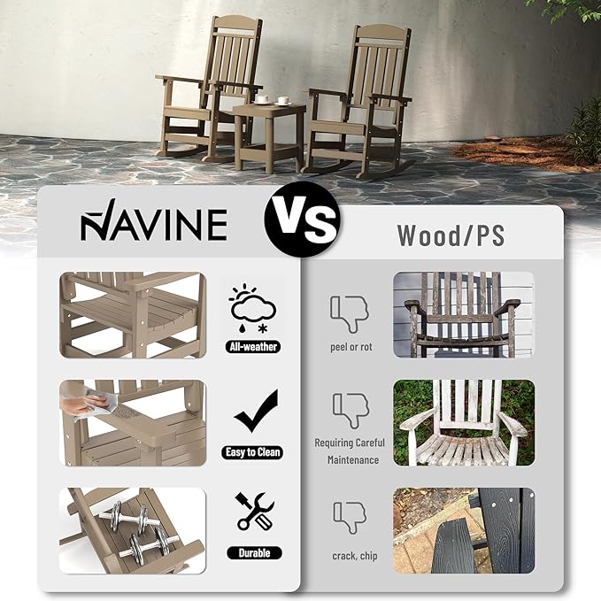 Outdoor Rocking Chairs Set of 6, Oversized High Back Patio Rocking Chairs, All Weather Porch Rocking Chairs for Outside. Brown