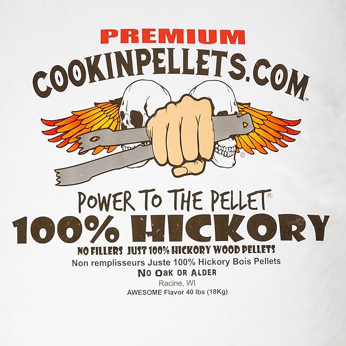 CookinPellets 40-Pound Premium Genuine Hickory Hardwood Grill Smoker Wood Pellets, No Bark, Fillers, and Flavor Oils, for Meat and Veggies (3 Pack)