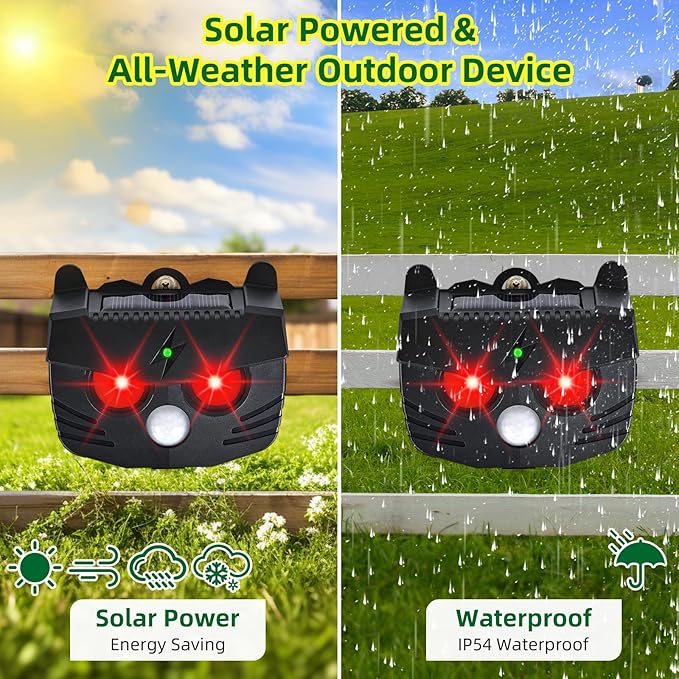 2025 Solar Nocturnal Animal Repeller Predator Control Light Coyote Repellent Devices with Ultrasound&LED Lights Outdoor Night Guard Animal Predator for Dog,Cat from Chicken Coop Yard Farm (4PACK)