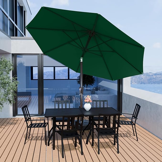 PatioKingdom 10FT Patio Umbrella with Push Button Tilt and Crank, Outdoor Market Umbrella with 8 Fiberglass Ribs, UV Protection Table Umbrella for Pool,Backyard,Garden,Deck(Dark Green, 10FT)