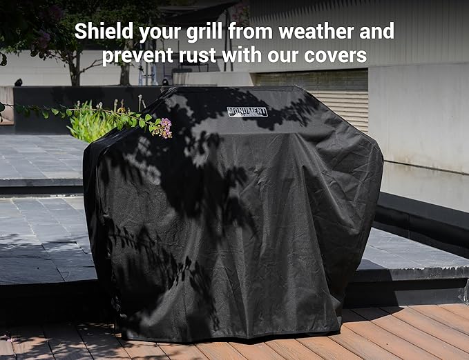 Monument Grills 4-Burner Liquid Propane Gas Grill, Matte Black Stainless Steel Burner Grill with Clearview® Lid, One Foldable Shelf for Outdoor Cooking Kitchen Patio Backyard, Mesa420MF with BBQ Cover