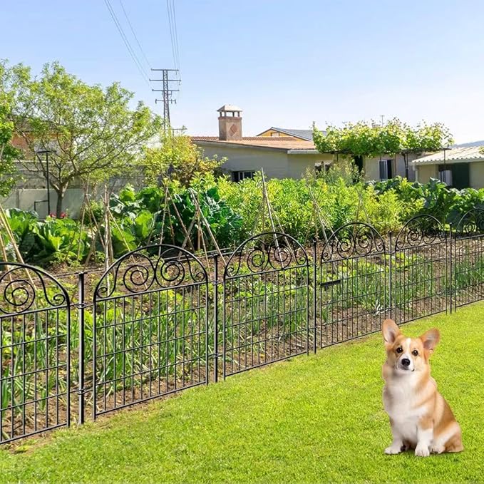 Tall Garden Fence Animal Barrier with Gate, 40 in(H) 8 Panels Garden Fences and Borders for Dogs, Dog Fence Outdoor for Yard, Total Length 17.5 Ft Metal Temporary Fencing│Patented