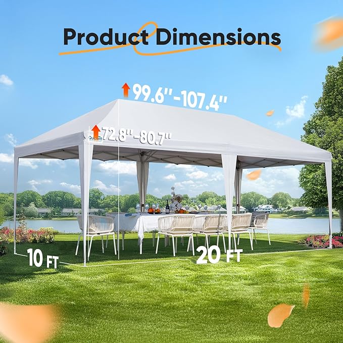 Quictent 10x20 FT Pop up Canopy Tent with Sidewalls, Easy Setup and Wheeled Bag for Outdoor Event Party Commercial Camping Markets and Instant Shelter