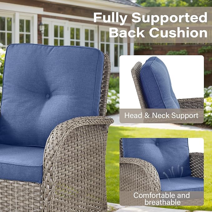 Belord 6 Pieces Wicker Patio Conversation Sets with Outdoor Swivel Rocker Chairs and Loveseat Glider Chair, All-Weather Rattan Furniture Set for Patio Deck Sunroom Backyard