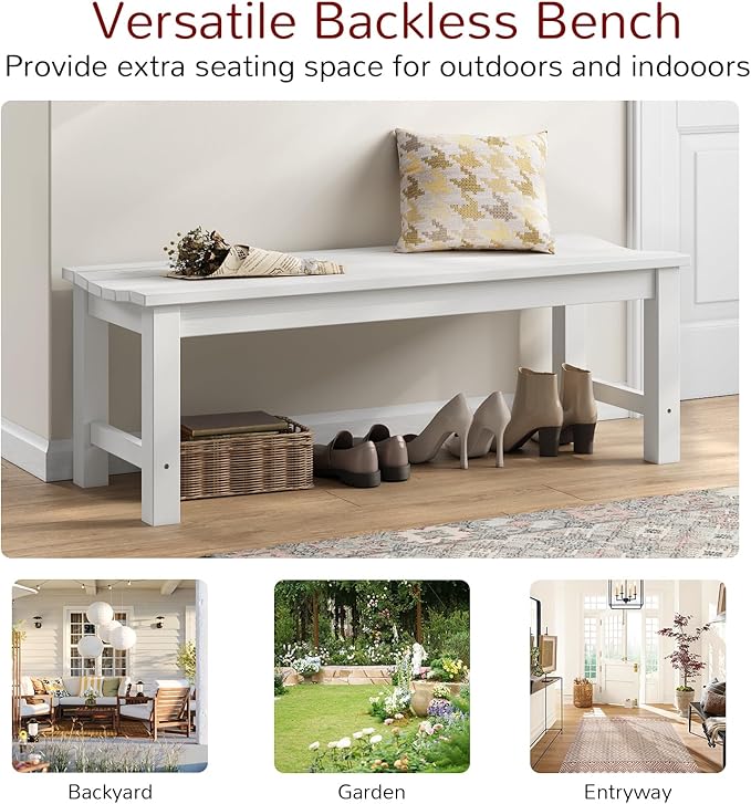 Stoog Outdoor Bench, 2-Person Patio Backless Bench, Outdoor Benches Weatherproof with 800 lbs Weight Capacity, Never Rot or Fade, White