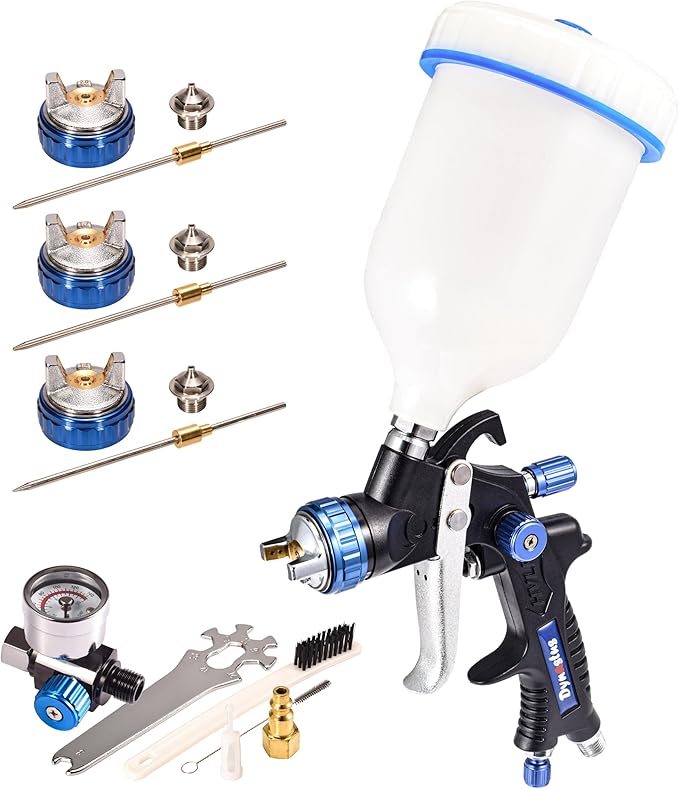 Dynastus 22 oz. Professional Composite HVLP Air Spray Gun Detail Paint Sprayer, 2.0mm Nozzle, with 3 Nozzles & Air Regulator Kits